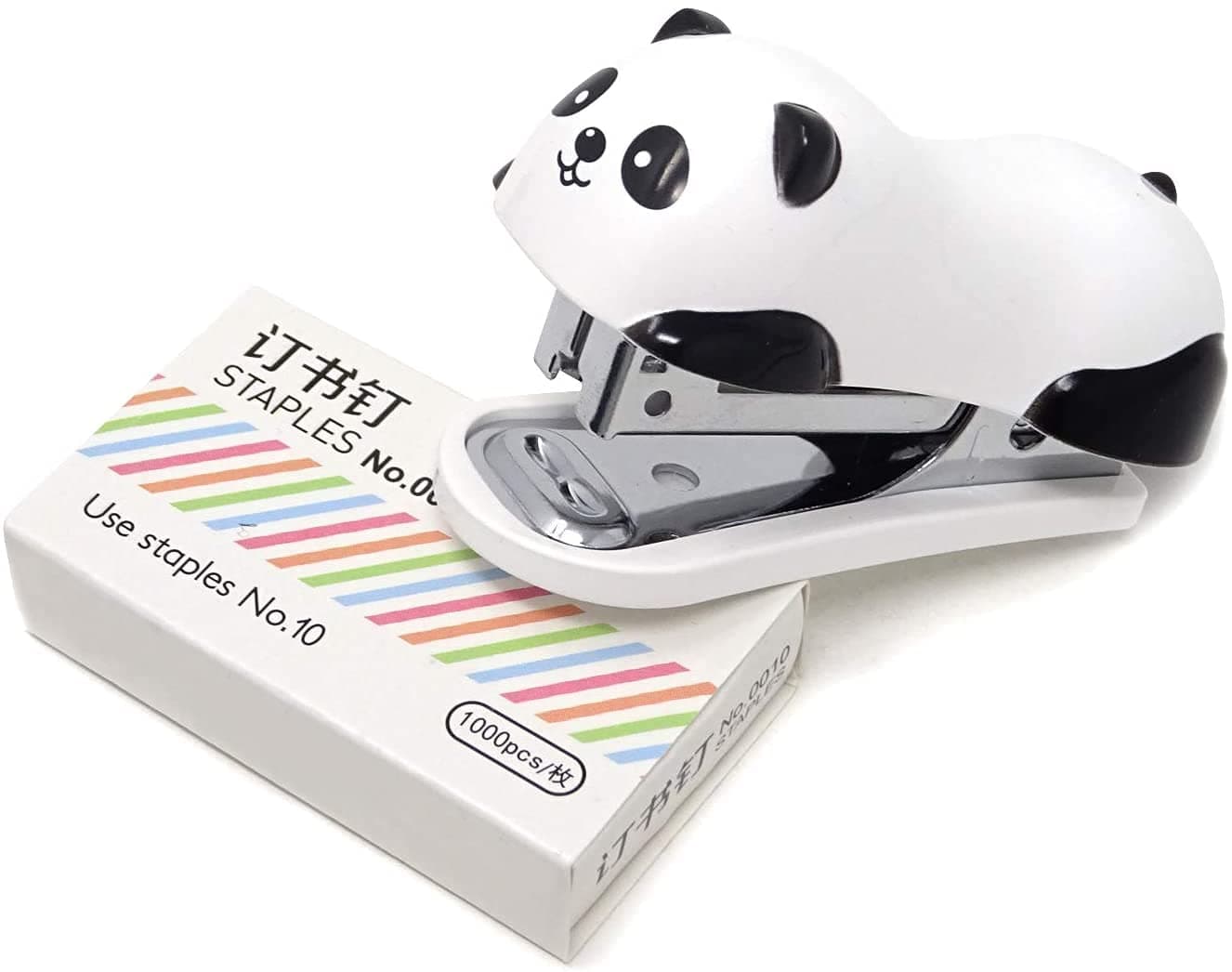 DELFINO Portable Mini Cute Panda Desktop Stapler Set with 1000PCS No.10 Staples Durable Standard Staplers for Office School Home or Travel Use Supplies Best Gift for Children Adults
