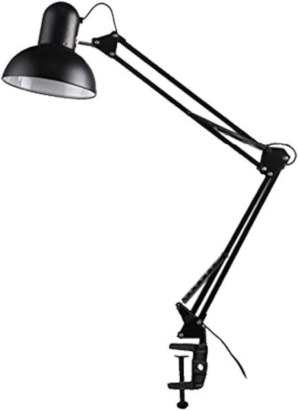 Desk Lamp, Metal Swing Arm Table Lamp with Clamp, Clip-On Architect Adjustable Reading Light, E27 Bulb Included, Classical Swing Arm Task Lamp for Office, Home, Bedroom, Study, Crafts - Black