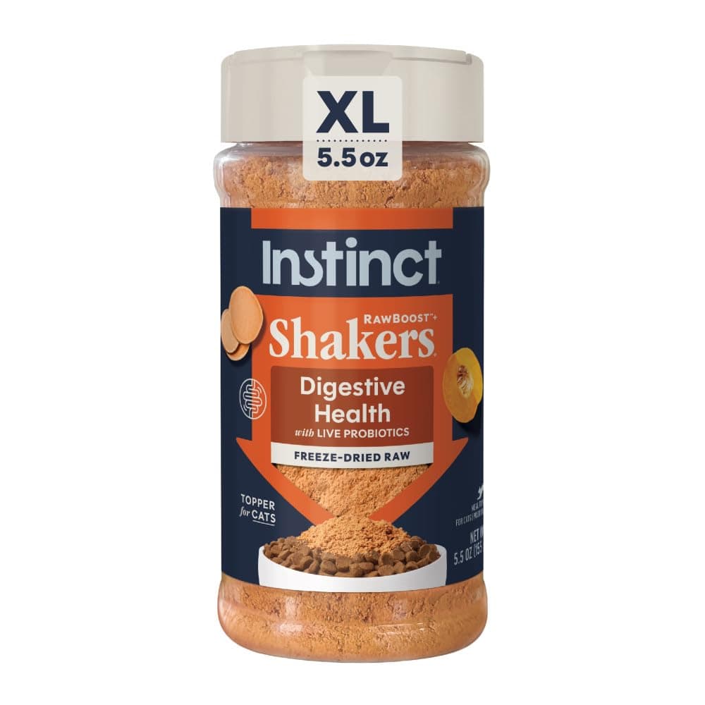 Instinct Raw Boost Shakers, Freeze-Dried Powder, Cat Food Topper - Digestive Health, 5.5 oz. Bottle | Freeze dried raw powder, sprinkle on dry or add water for gravy, probiotics & functional ingredients to support digestion