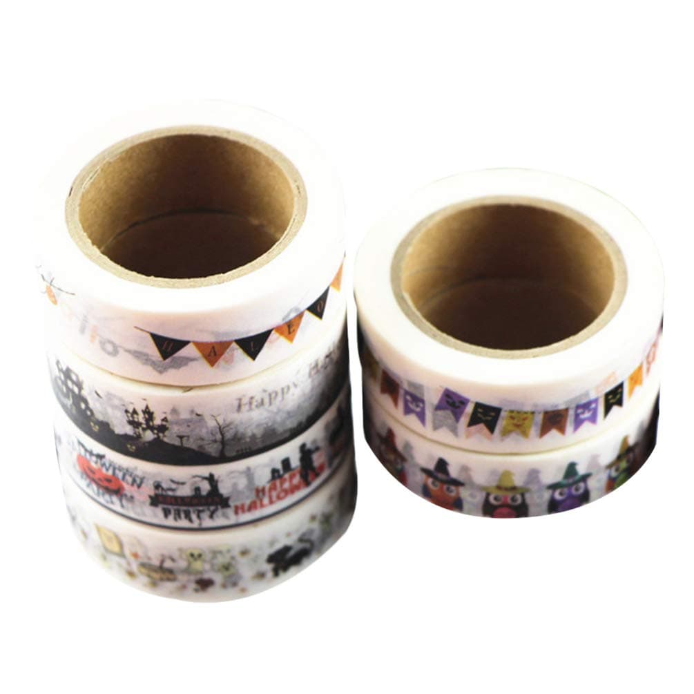 6pcs Halloween Washi Tape Halloween Decorative Tapes Halloween Craft Tape Horror Washi Tape with Owl Cemetery Pumpkin Pattern for Scrapbook Card Gift Wrapping
