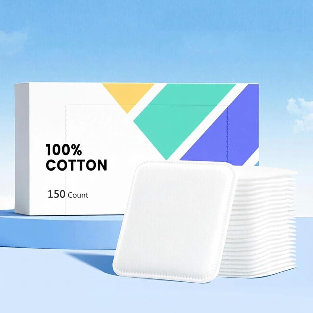 Square Cotton Pads 150 Counts Large Size 7.5x7cm, 100% Pure Cotton Makeup Remover Pads Triple-Layer Design, Lint-Free Face Cotton Pads for Daily Skin Care, Hypoallergenic for Sensitive Skin