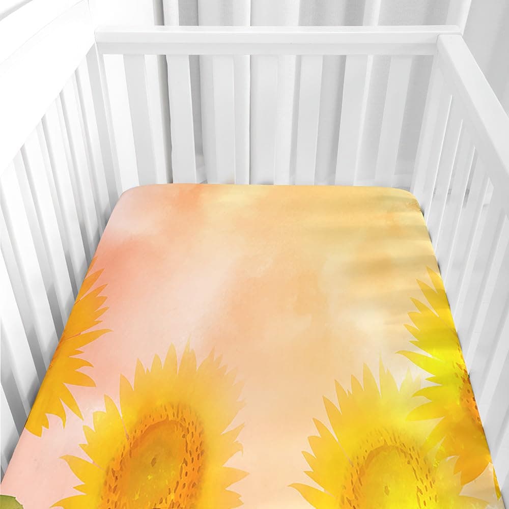 Morbuy Fitted Sheets for Cot, Sunflower Print Soft Cot Sheets, Cot Sheets with Elasticated Corners, Crib Sheets for Babies, Girls and Boys (Orange, 90 x 40 cm)