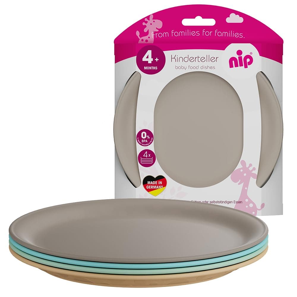 Nip Baby Plate set 4pc-Food Dishes|Colorful,Non-Slip,Unbreakable BPA-Free & Eco-Friendly Toddler Plates|Lightweight & Durable Feeding Set|Dishwasher & Microwave Safe Kids Utensils,Made in Germany