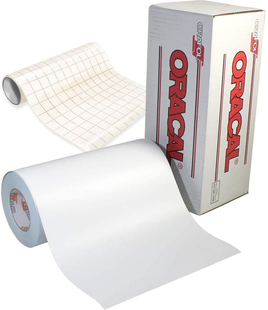 ORACAL 651 Matte White Adhesive Craft Vinyl 12" Roll for Cameo, Cricut & Silhouette Including Free Roll of Clear Transfer Paper (50ft x 12")