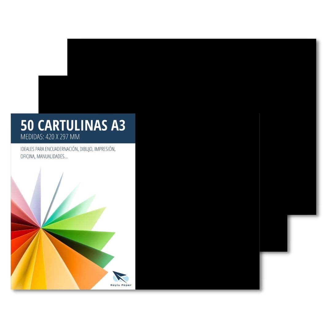 Raylu Paper® - A3 Card Stock 50 Pack 180gsm 420mm x 297mm A3 Coloured Card Stock with Soft Feel Perfect for Binding, Office, Drawing and Crafts (Black)