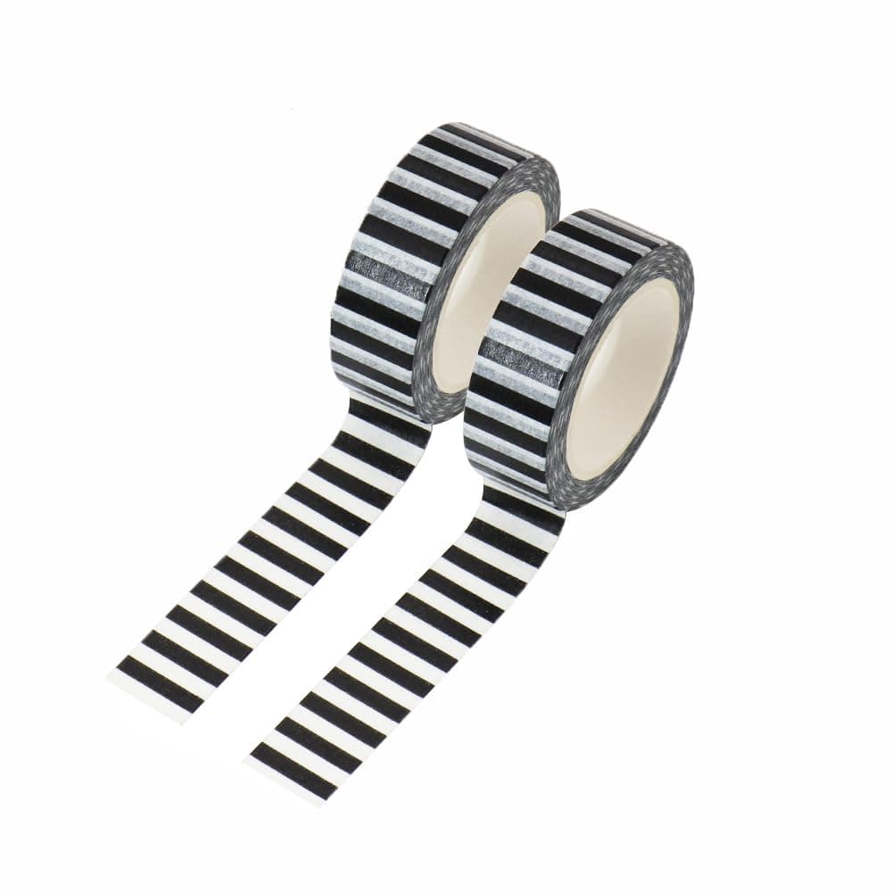 MEI YI TIAN Black Stripe Washi Tape Set, 2 Rolls 15mm Wide Decorative Adhesive Masking Tape for DIY Journal Planners Crafts Gift Wrapping (2)