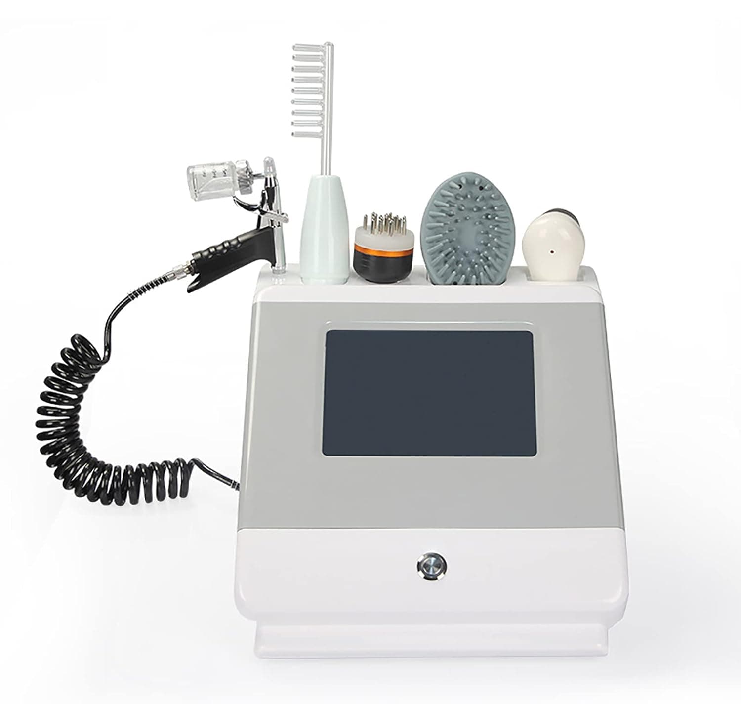 جهاز علاج الشعر من اوياكوس، جهاز تحليل بصيلات الشعر، مع 5 مقابض، للكشف عن الشعر، وظيفة العلاج الكهربائي، تلف الحروق، فروة الرأس الحكة، مشط البقع الدقيقة.