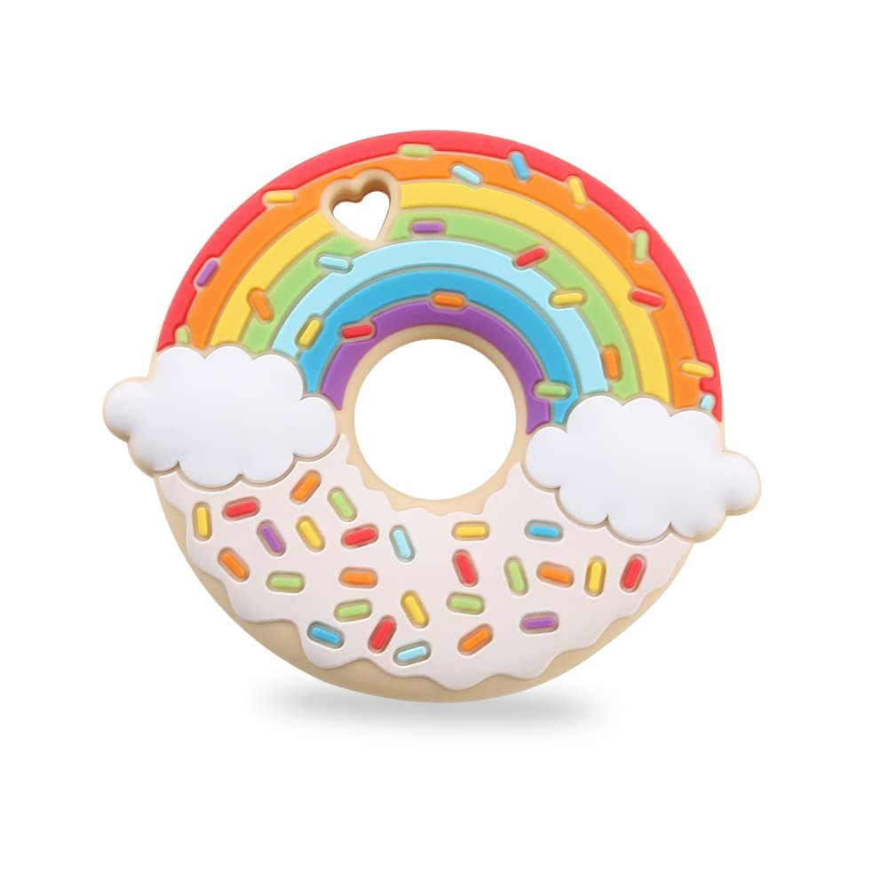 Rainbow Donut Sensory Chew Necklace for Boys and Girls,Food Grade Silicone Safety Pendant Chewy Teether Jewelry for Kids with Autism, ADHD,Oral Motor,Teething,Biting Needs