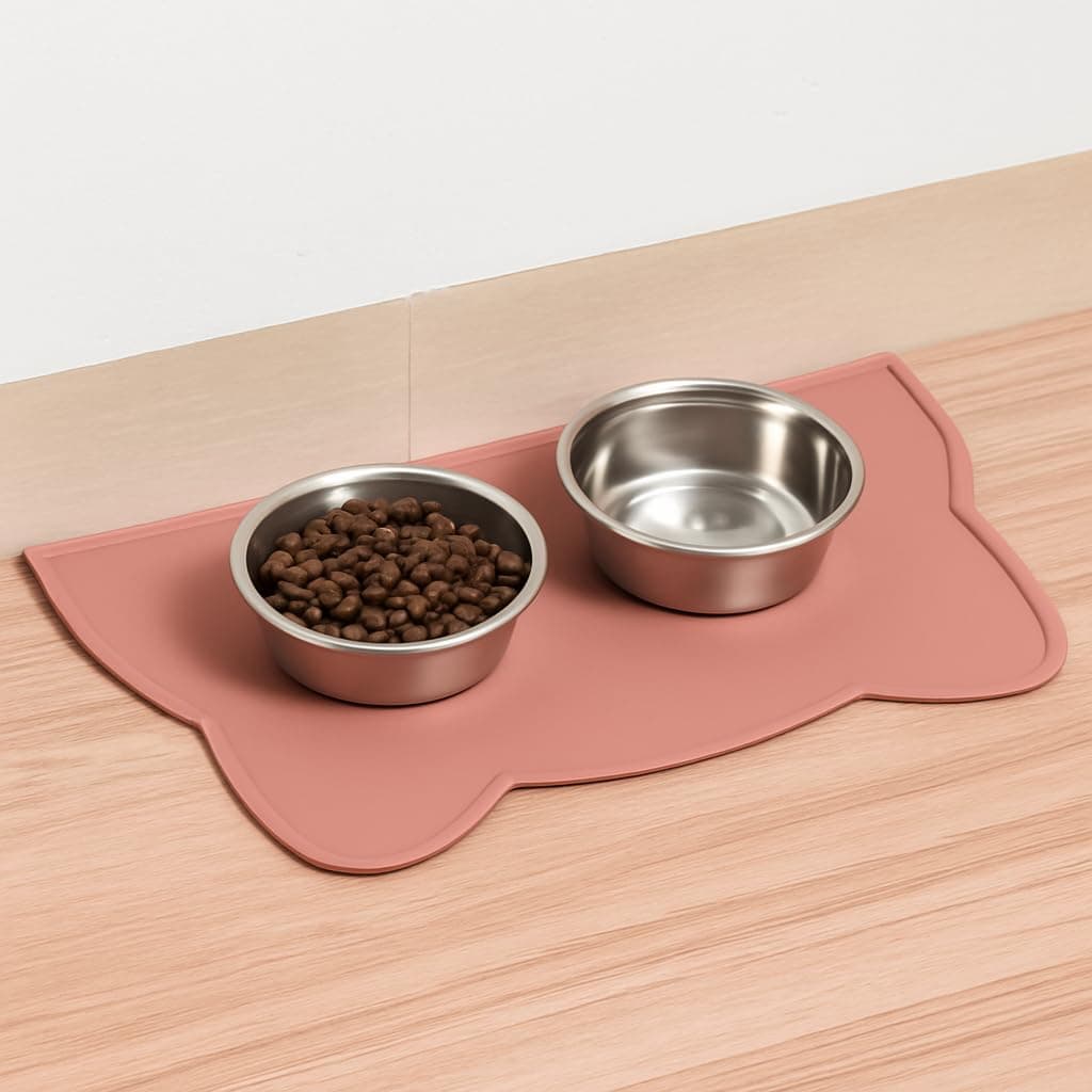 Pet Food Mat,Pet Silicone Bowl Mat,Pet Feeding Mat for Floor Non-Slip Waterproof Dog Water Bowl Tray Cushion,Easy Clean(1 Pcs Pink).