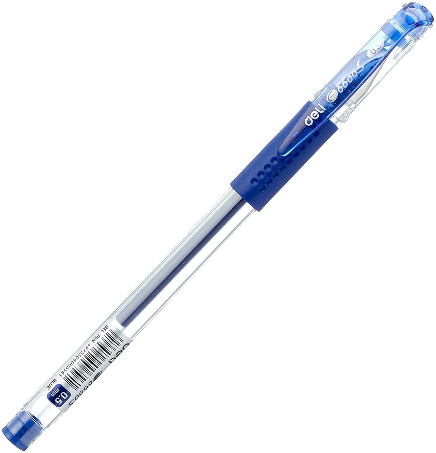 Deli Blue Gel Pen Set for Student for Exams, Soft Grip 0.5mm Bullet Nib, 400mm Long Writing, Daily Use in Office, Leakproof, 12pcs, E6600S