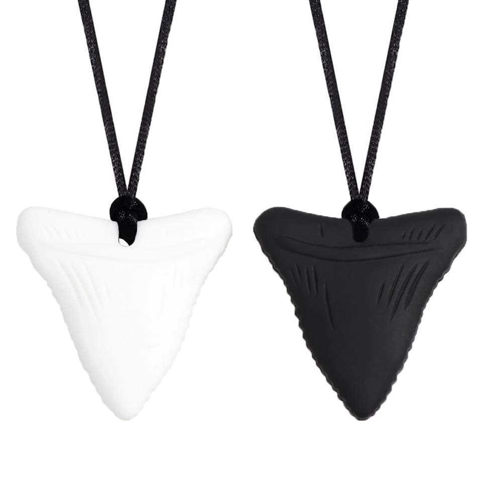 4 PCS Chew Necklace - Shark Tooth Necklace, Nail Biting Treatment for Kids Adults, Teething Necklace, Baby Teething Child Chewing Autism Adult