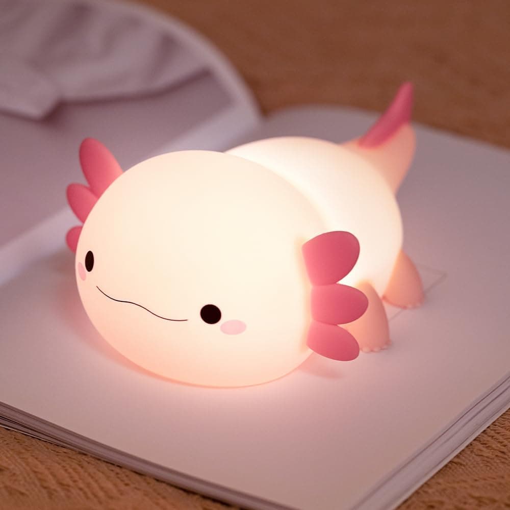 OSHIMA Kids Night Light Cute Axolotl Night Light Portable Silicone Nursery Night Light USB Rechargeable Bedside Lamp for Baby Children Toddlers Girls Gift (Pink Axolotl)