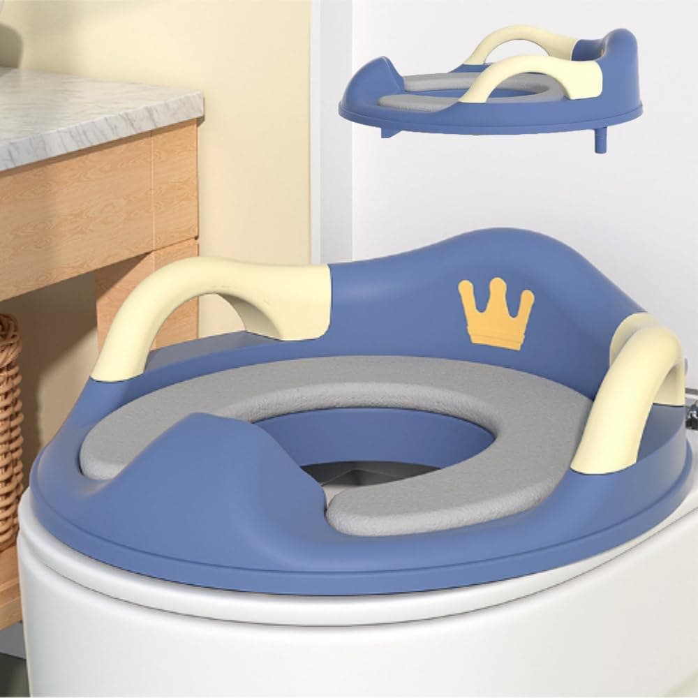 Toilet Training Seat,Potty Training Seat for Boys Girls Kids,Non-Slip Grip Foldable Toilet Seat with Detachable Soft Cushion Sturdy Handle and Backrest(blue 5)