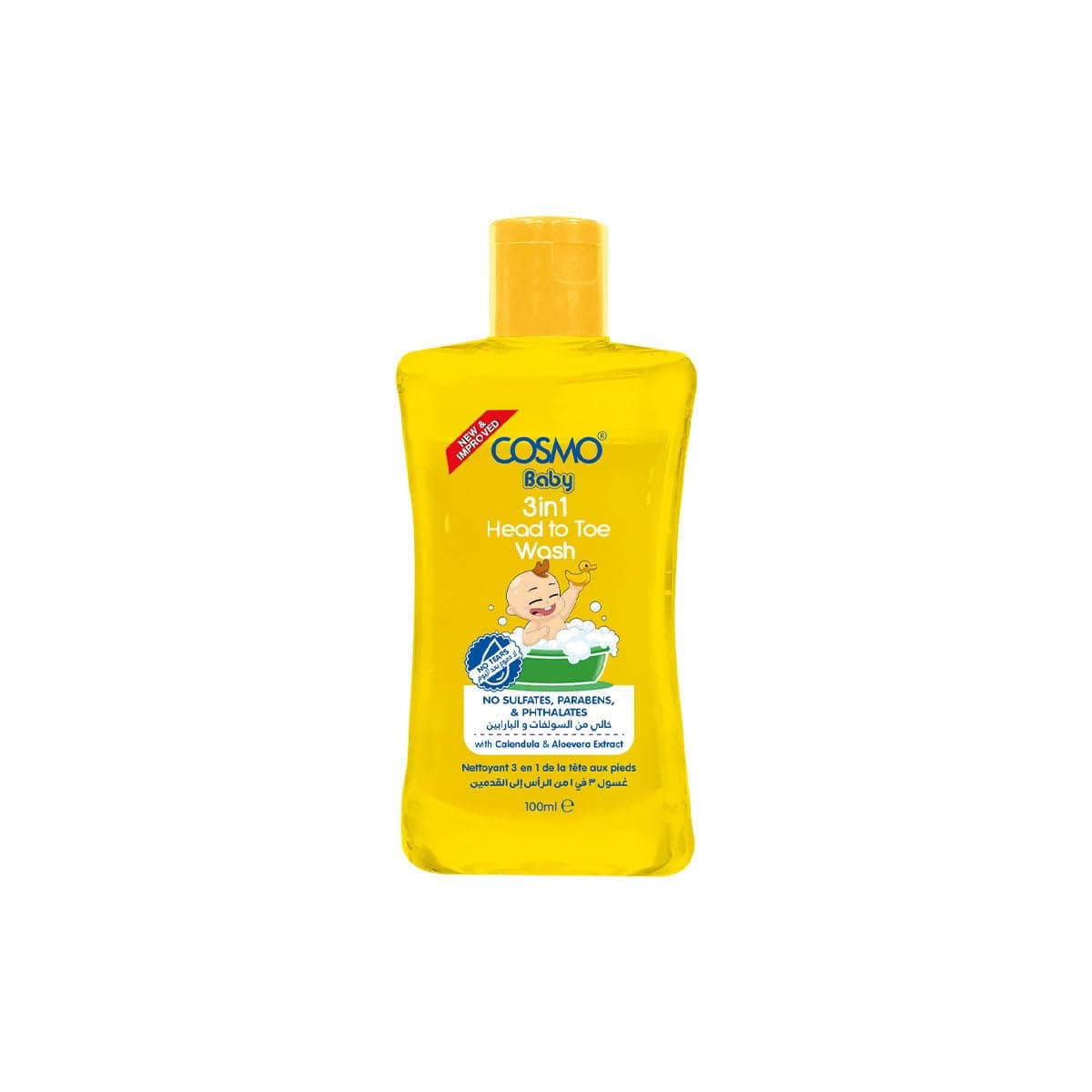 Cosmo Baby Care 3 in 1 Head To Toe Wash 100ml, Best for Sensitive Skin, Tear Free, Sulfates Free, Parabens Free, Phthalates Free, Daily Use, All Skin Types, New Born Baby, Baby Skin Care, Body Wash