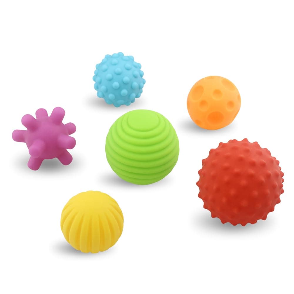 Baby Sensory Bath Toys, Textured Floating Balls BPA Free, Non-Toxic (Set of 6)