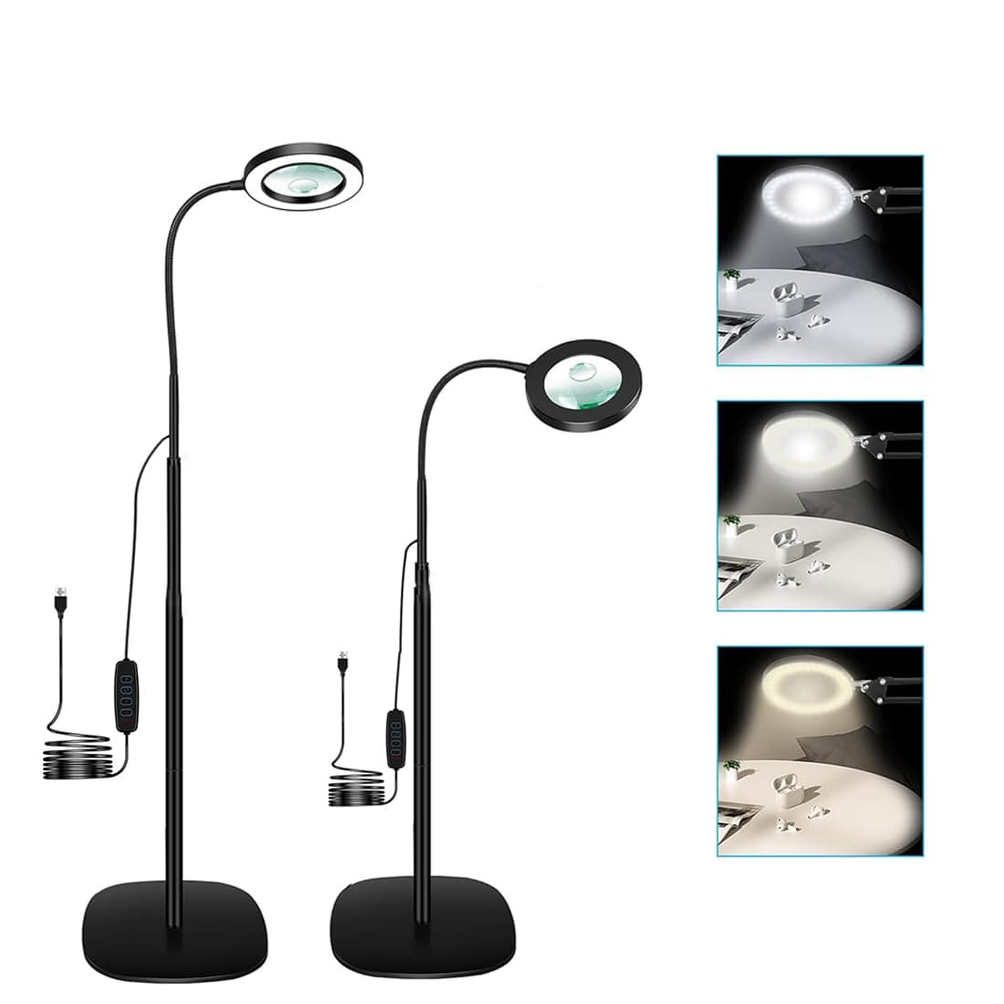 10X Magnifying Glass with 72 LED Lights, Adjustable Color Temperature & Dimmable Lighted Magnifier, Flexible Gooseneck Floor Lamp for Reading, Crafts, Close Work.