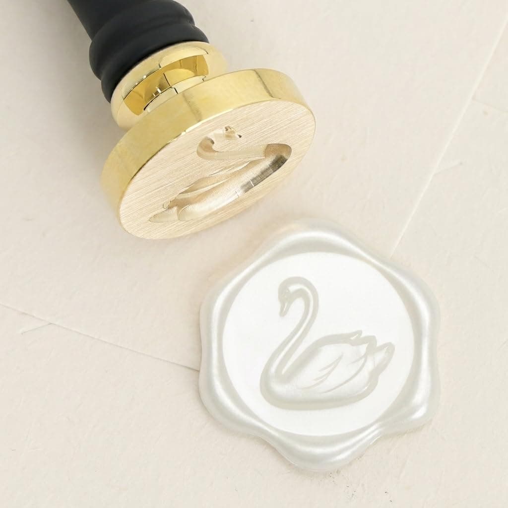 UNIQOOO Swan Wax Seal Stamp with Wooden Handle – 3D Design Brass Stamp for Wedding Invitations, Envelopes, Gift Wrapping & DIY Crafts