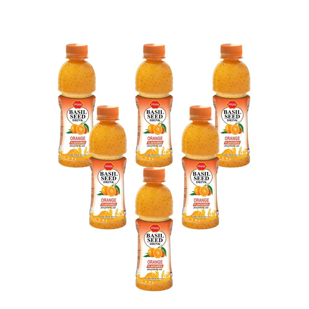 PRAN Orange Flavor Basil Seed Drink 250 ml, 6-Pack