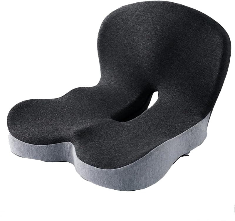 Back and Seat Cushion, Reenly Car Seats Cushion with Lumbar Support, Non Slip Seat Skin with Back Support, Ergonomic Memory Foam Backs & Lumbar Cushions for Driver (Black+Gray)