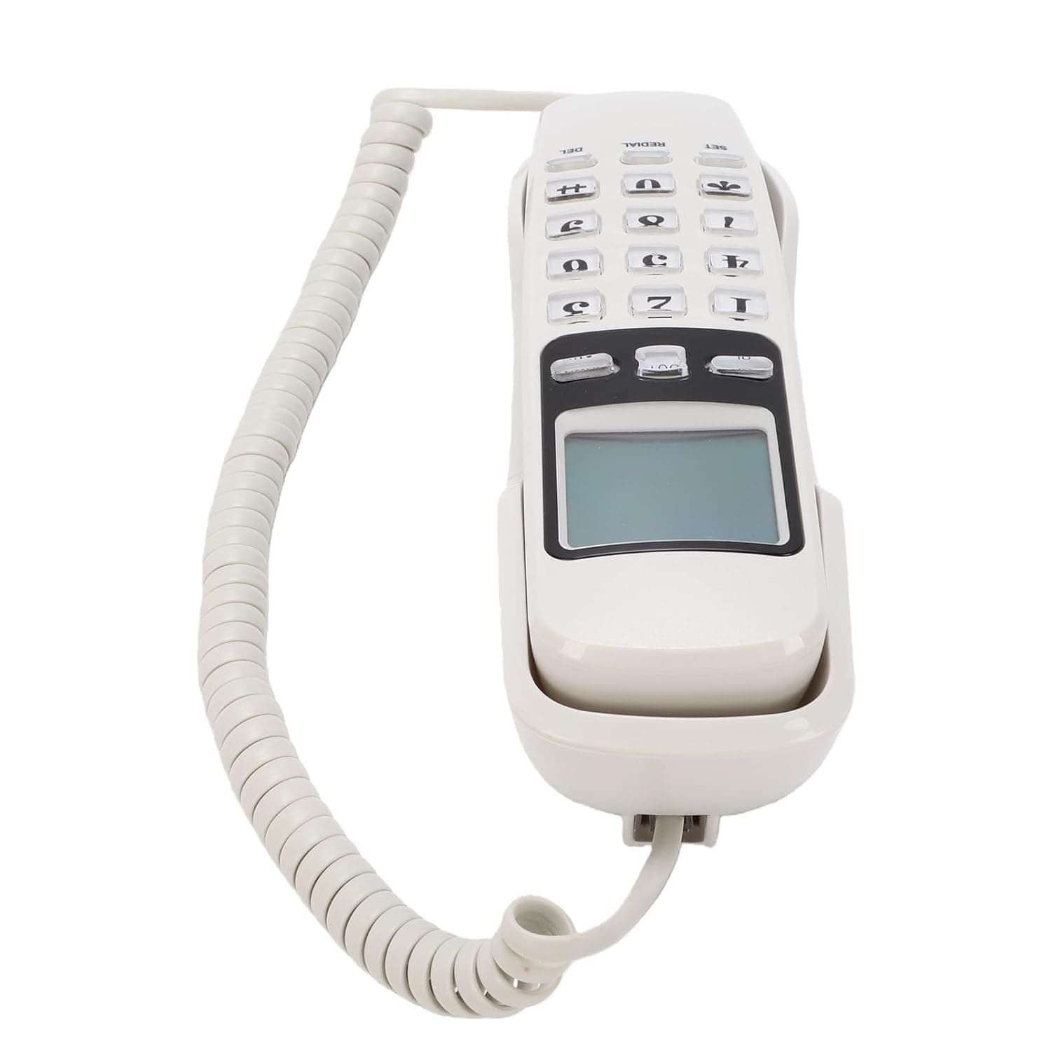 Generic Basic Corded Telephone, Landline Phone Wall Mountable Retro Corded Home Phone, Support DTMF, for Home Hotel, LCD Screen Displays) (White(English Version))