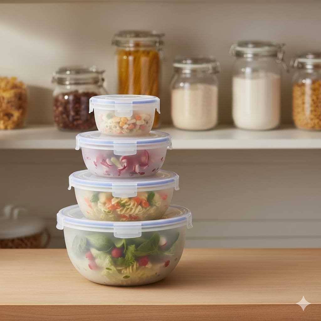 5-Piece Airtight Food Storage Container Set, Clear BPA-Free Plastic, Stackable Nesting Bowls with Locking Lids, 0.4L to 4L Capacity, Microwave & Dishwasher Safe