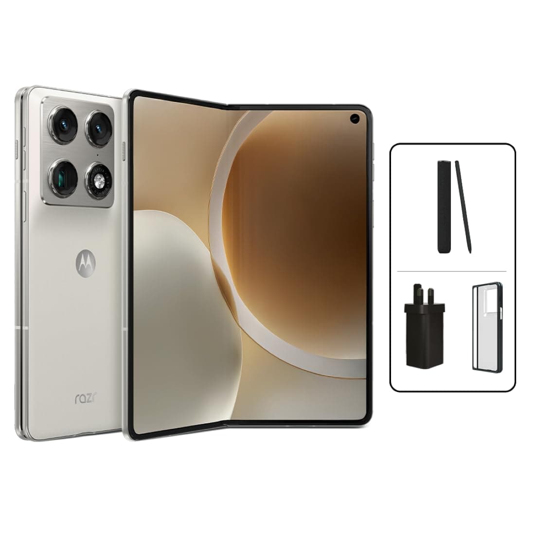 Motorola Razr Fold,16GB RAM 512GB 5G, with moto pen ultra, DXO Gold Std Camera+ 6.6" Bright Cover Display, Corning® Gorilla® Glass Ceramic 3,Snapdragon® 8 Gen 5,Pantone Lily White+Complimentary Item