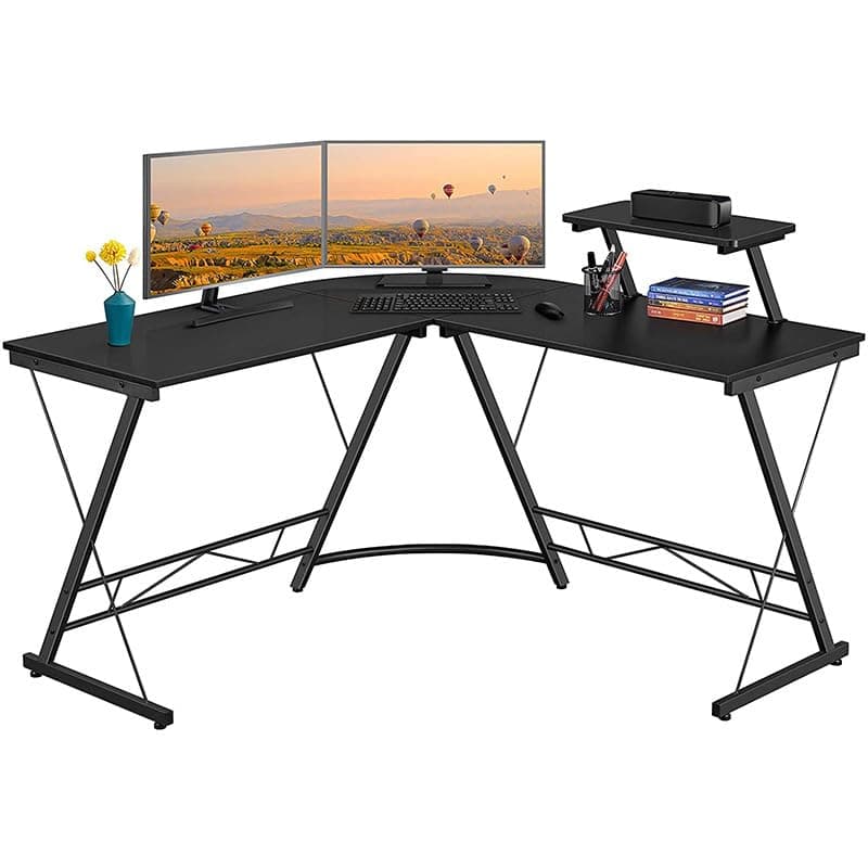 JOYSEUS Professional L Shaped Gaming Table, Large Computer Office Desk, Anti Scratch Waterproof Surface, Sturdy Metal Frame with Adjustable Leg Pads (black)