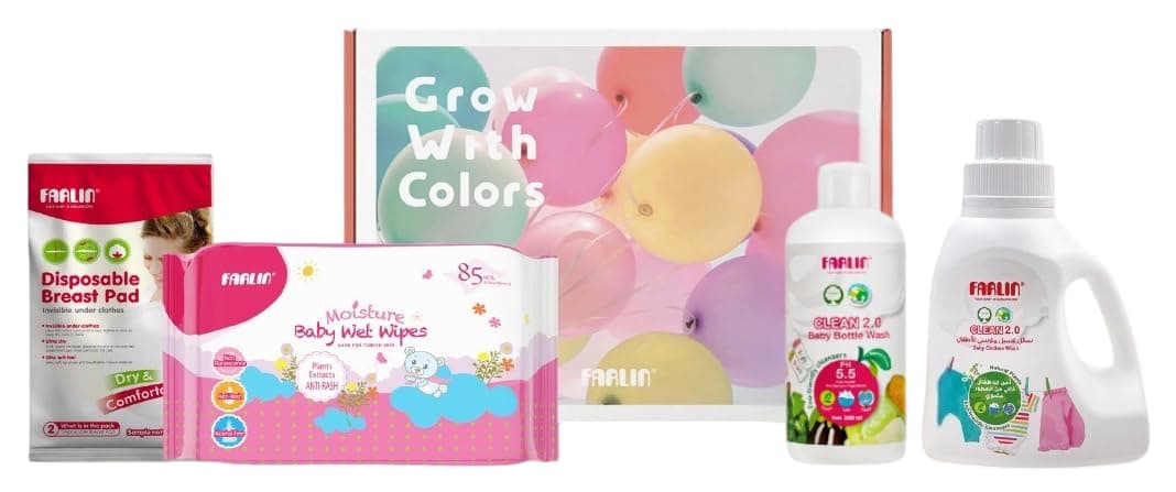 Farlin Newborn Baby Care Gift Set (Wet Wipes, Bottle Wash, Cloth Wash & Breast Pads), 1 Count