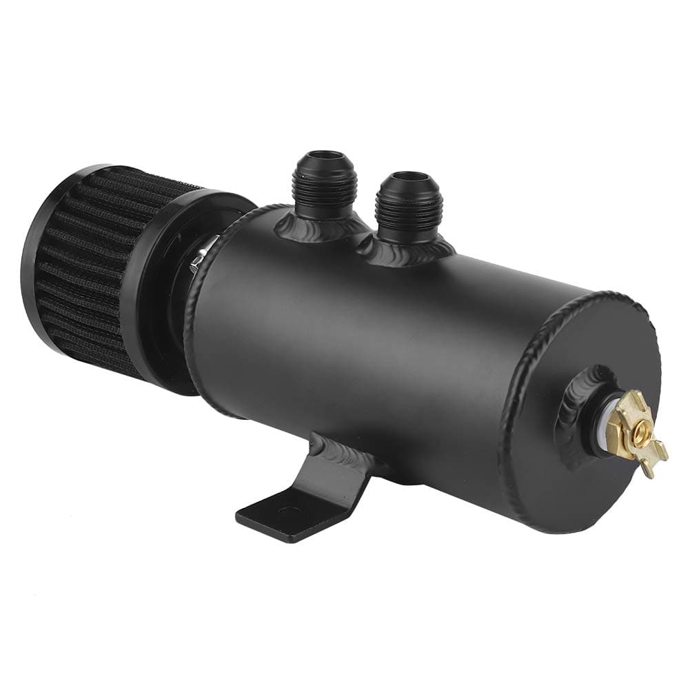 Luocute Oil Catch Can, 750ml Baffled Design with Breather Filter Reservoir Tank, 10AN Oil Catch Can with AN10 Connector Drain Plug for Most Vehicles