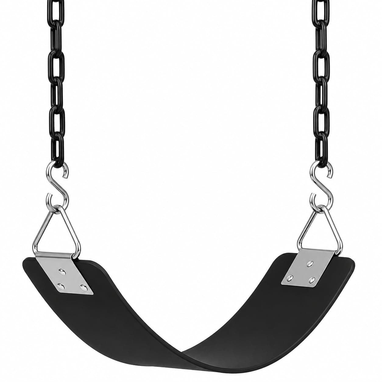 Funz Swing Seat with 150cm Anti-Rust Chains Thermoplastic Coated Support 110kg Swing Seat Replacement with Snap Hooks for Outdoors Playground Black