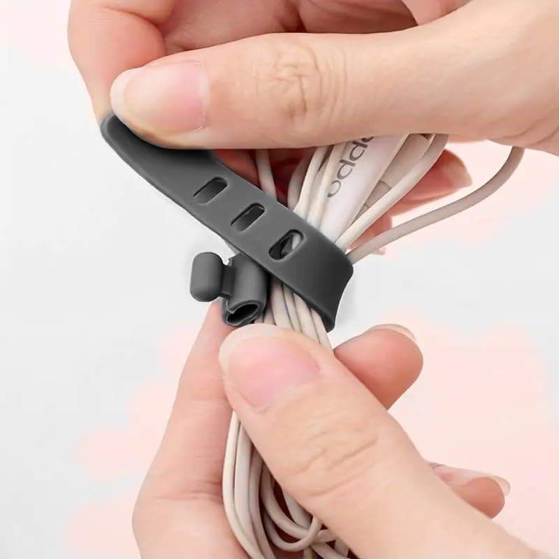 10Pcs Silicone Cable Ties, Reusable Wire Organizers for Cords, Elastic Adjustable Charger Cable Strap Tie Organizing Cables Earphones for Home, Office & Travel(Black)
