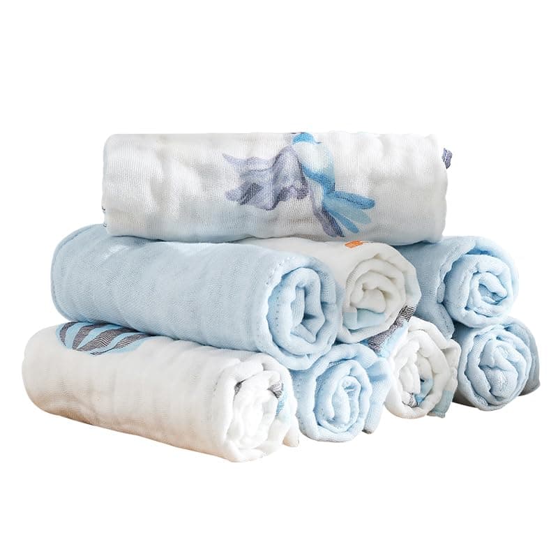 gb Baby Muslin Burping Cloths 8 Pack, 30x30cm 100% Breathable Soft Absorbent Cotton, Baby Swaddle Blankets, Ideal for Bath, Feeding, Cleaning, Toddler Gift, Blue