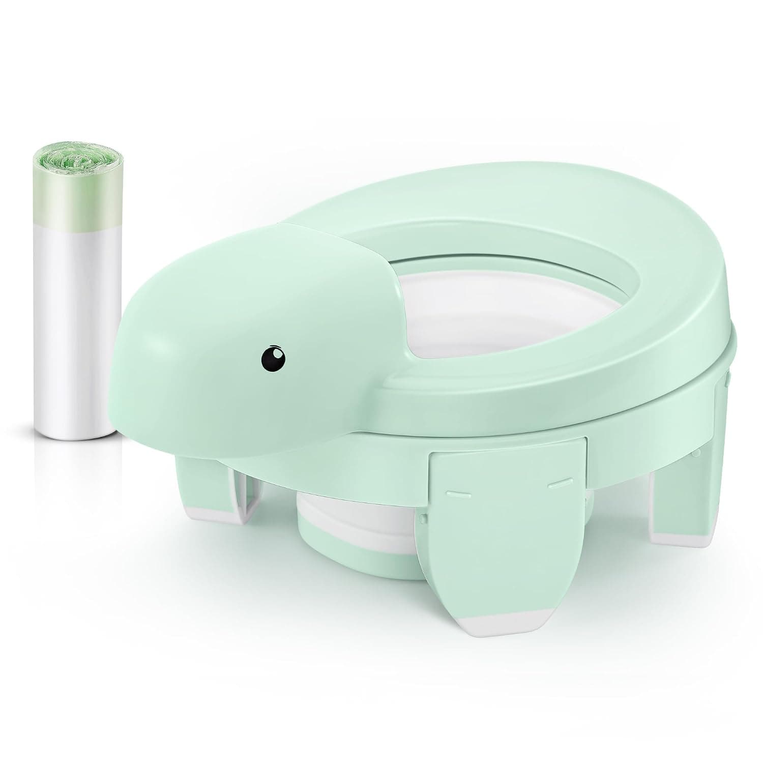 4 in 1 Potty Training Toilet for Kids, Portable Baby Toilet, Potty Training Toilet Seat with Lid and Splash Guard, Including 20 Pcs Storage Bag, for Home, Travel (Green)