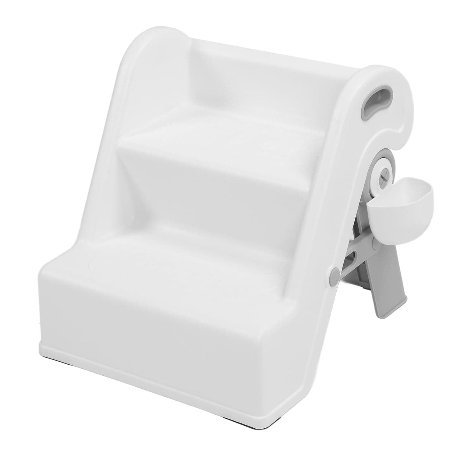 2 Step Kids Stool, Space Saving Handrail, Non-slip Foldable Kids Stool for Kitchen (White)