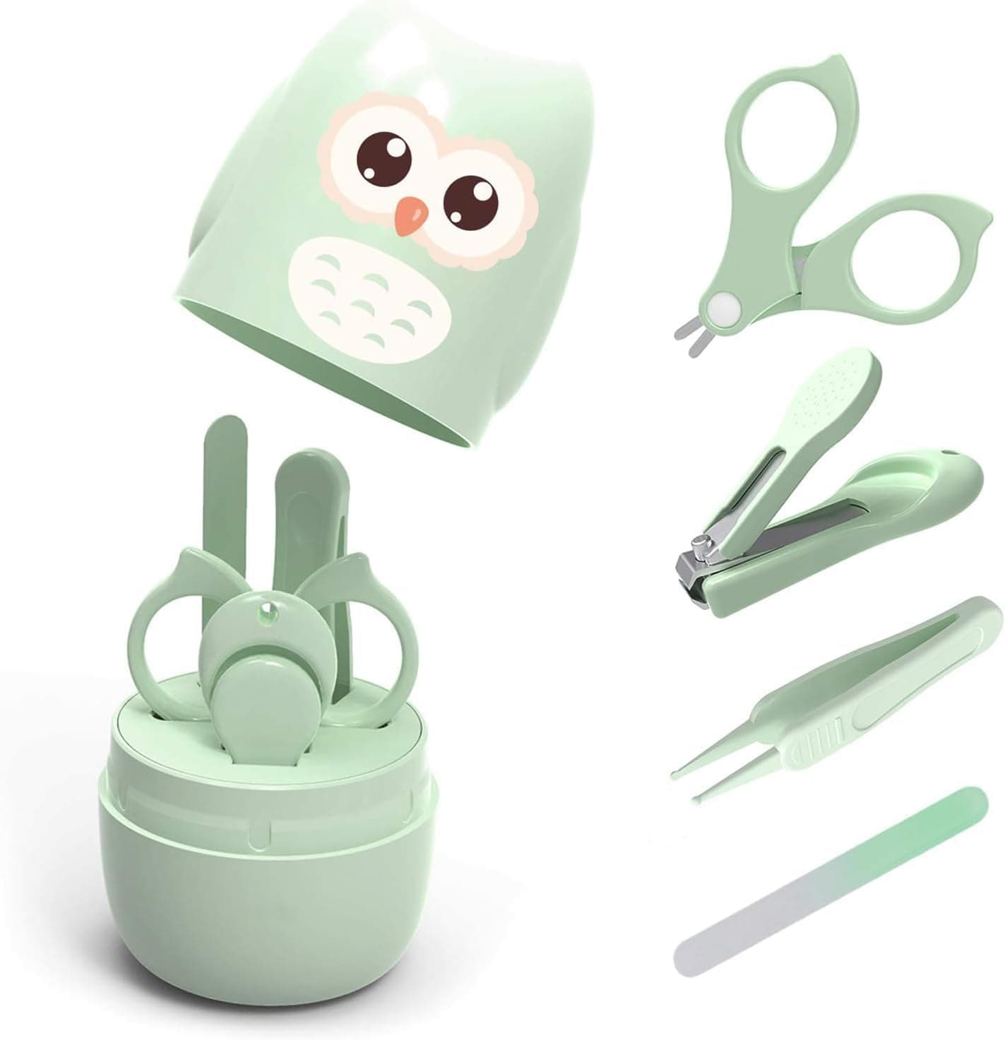 Aputue Baby Nail Clippers, 4-in-1 Baby Manicure Kit with Portable Travel Case, Nail Clipper, Safety Scissors, Tweezers, Gentle File, Safe Trimmer for Newborn, Infant, Toddler Grooming Set