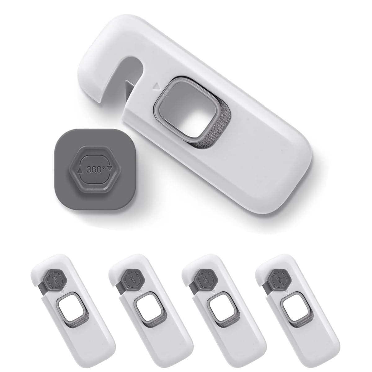 Child Safety Cabinet Locks - 5 Pcs No Drill Needed with Strong Adhesive for Fridge, Cabinets, Drawers & Dishwasher, Baby Proofing Strap Locks (White,Grey)