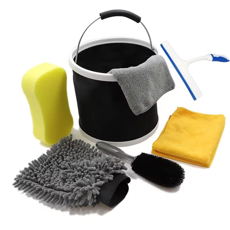 8Pcs Car Wash Detailing Kit Cleaning Kits with Collapsible Bucket Wash Mitt Sponge Towels Tire Brush Window Scraper Complete Interior Exterior Car Washing Supply Set
