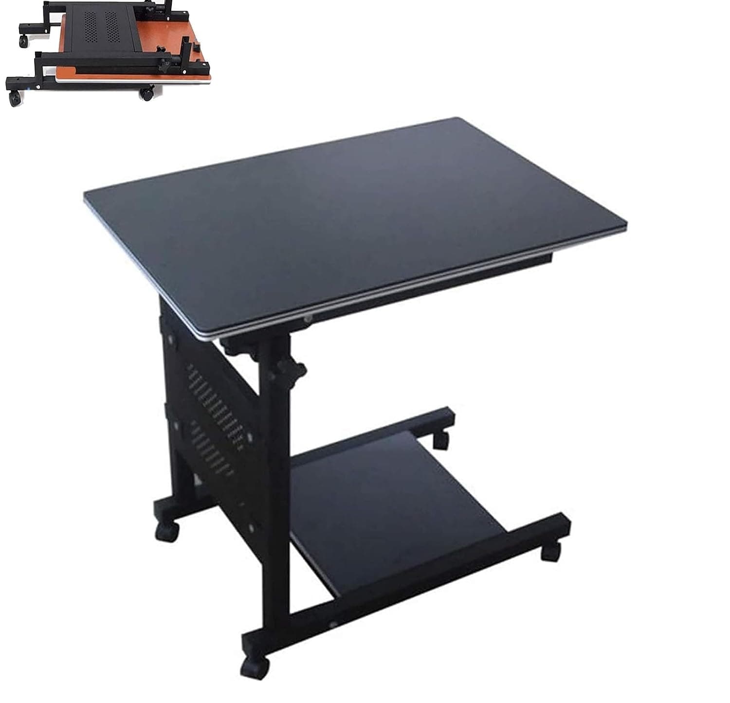 Foldable Overbed Bedside Table with Wheels, Adjustable Height Mobile Computer Desk Laptop Table,Side Furniture for Sofa Bedroom Living Room Hospital
