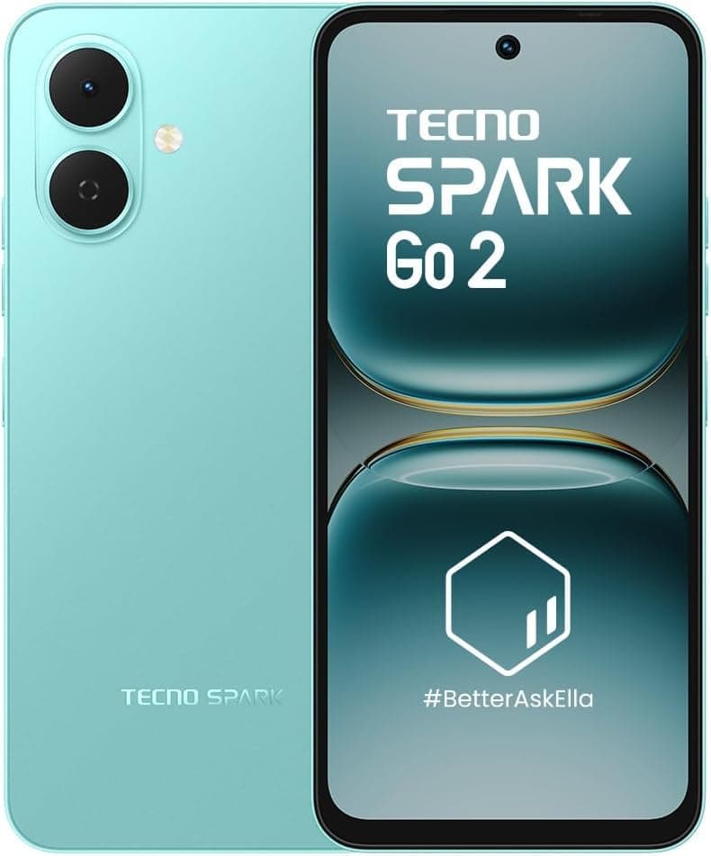 TECNO Spark Go 2, 6.67" 120Hz Display, 13MP Camera, 5000mAh Battery, 4GB+256GB, IP64 Water Resistant, 4G Dual SIM, Turquoise Green