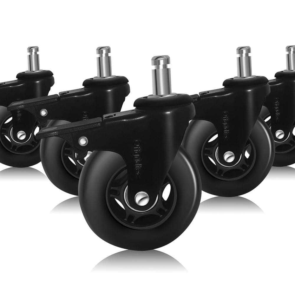 Offgridtec Set of 5 Office Chair Casters with Brake, Replacement Wheels for Office Chairs on Carpet and Parquet Floors, Durable Chair Castors, Heavy Duty Wheels, Protect Hardwood, 11 x 22 mm Shaft,