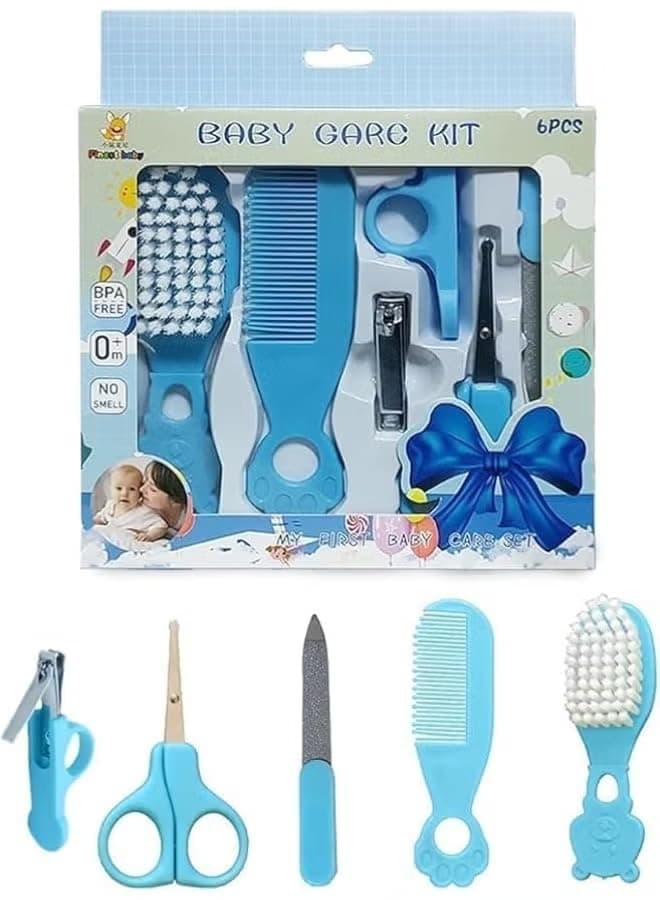 Baby Grooming Kit, 6 Pieces Newborn Care Set with Comb, Brush, Nail Clipper, Scissors and File, BPA-Free for Infant Hair