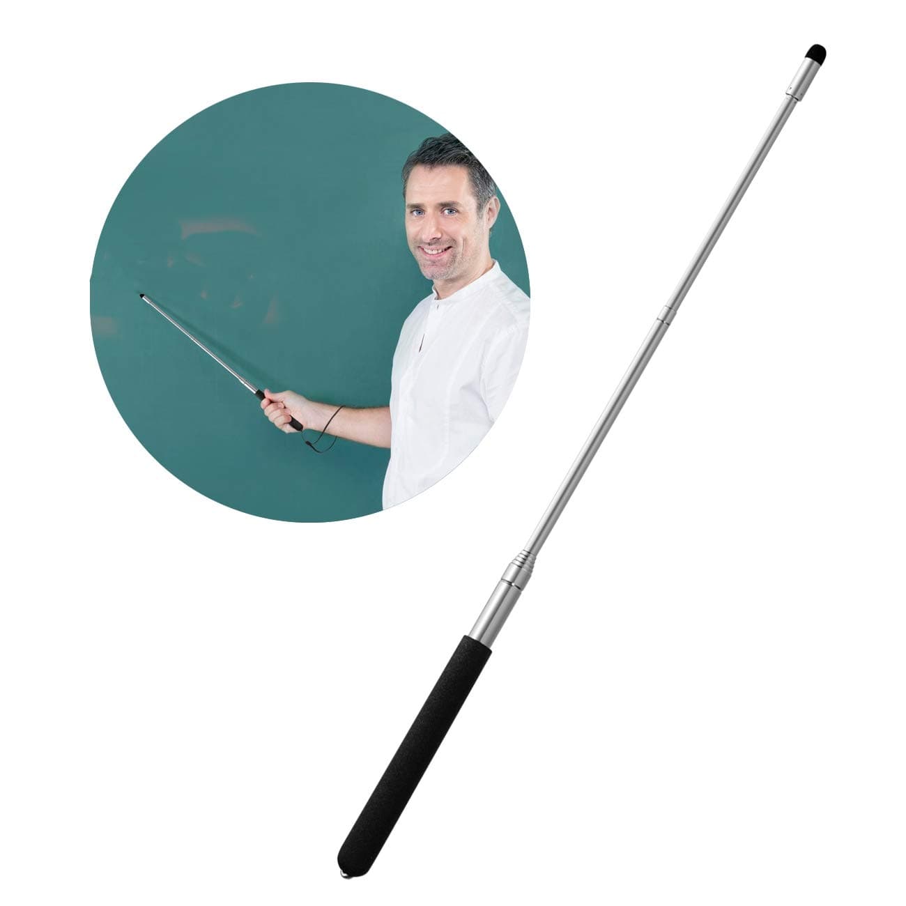 Teacher Pointer Stick for Classroom, Extendable & Retractable | Telescoping Presentation Pointer, Teacher Stuff School Supplies, Lanyard Included, Black
