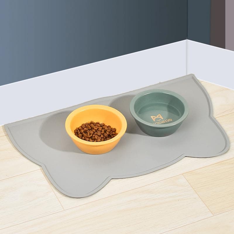 Cat Food Mat, Silicone Pet Food Mat for Floor, Thicker Cat Food Mat Non-Slip, Easy to Clean Pet Placemat(Grey)