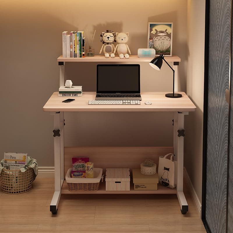 VUCATIN Computer Desk, Double Layer Metal Frame Office Table, Multi Purpose Study Table With Storage Shelf And Bookshelf,Ergonomic, For Home And Office Work Study Reading (Brown)