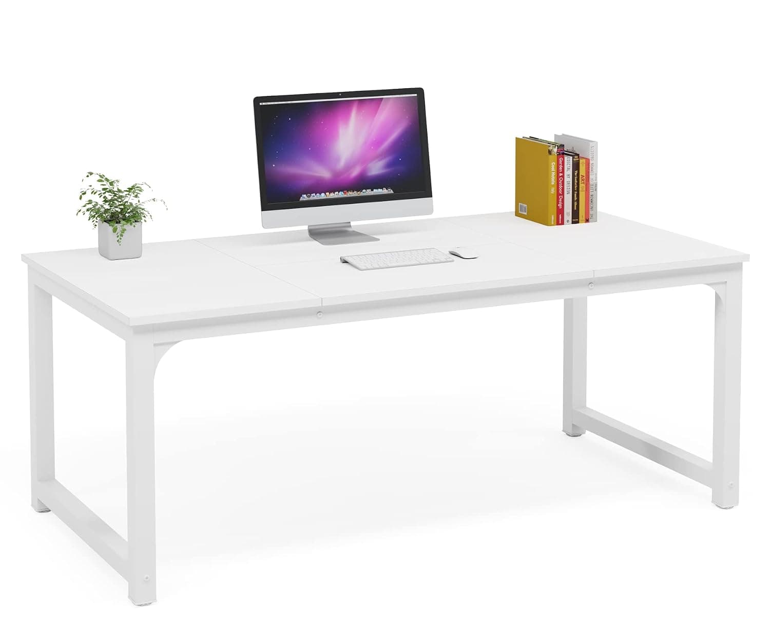 Tribesigns Modern Computer Desk, 160 x 80 cm Large Executive Office Desk Computer Table Study Writing Desk Workstation for Home Office, Spliced Desktop, White
