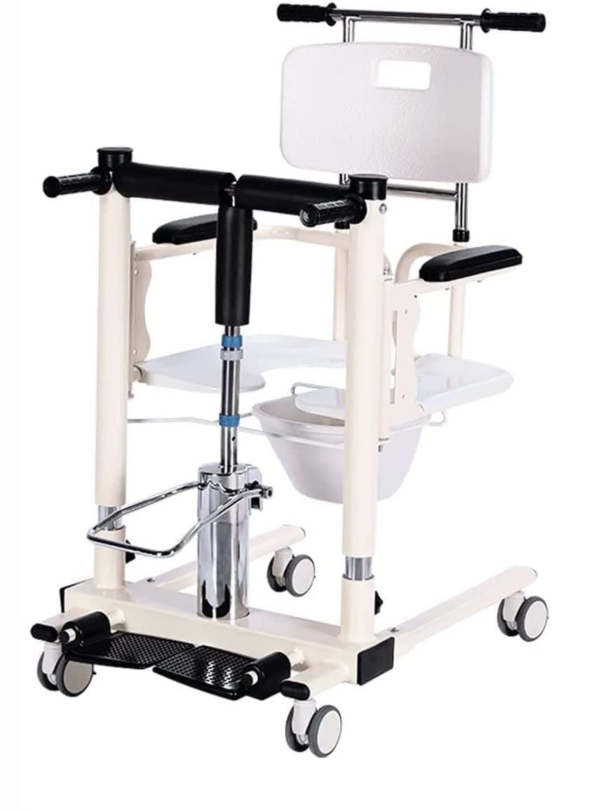 Hydraulic Patient Lift Wheelchair for Home, Portable Transfer Lifter, Multi-Function Shower Chair with 180° Split Seat, Bedside Commode Chair for Elderly Handicapped, 280lbs Weight Capacity