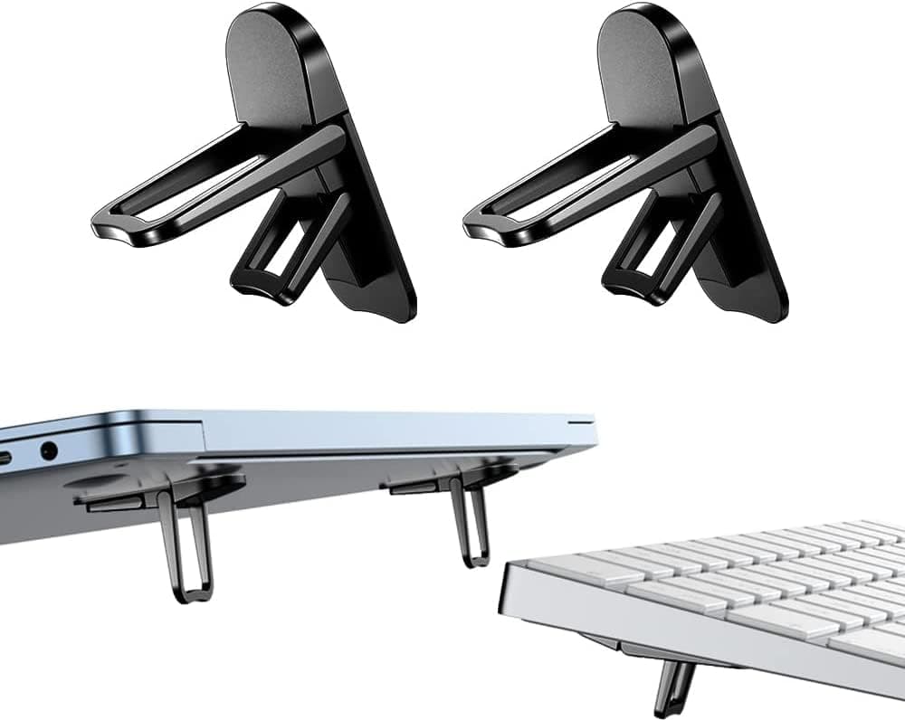NALACAL Mini Foldable Laptop Stand, Self-Adhesive Portable Invisible Computer Keyboard Riser, Adjustable Height for for MacBook, Dell, HP and Other 10-17 Inches Laptop, Black, 2PCS