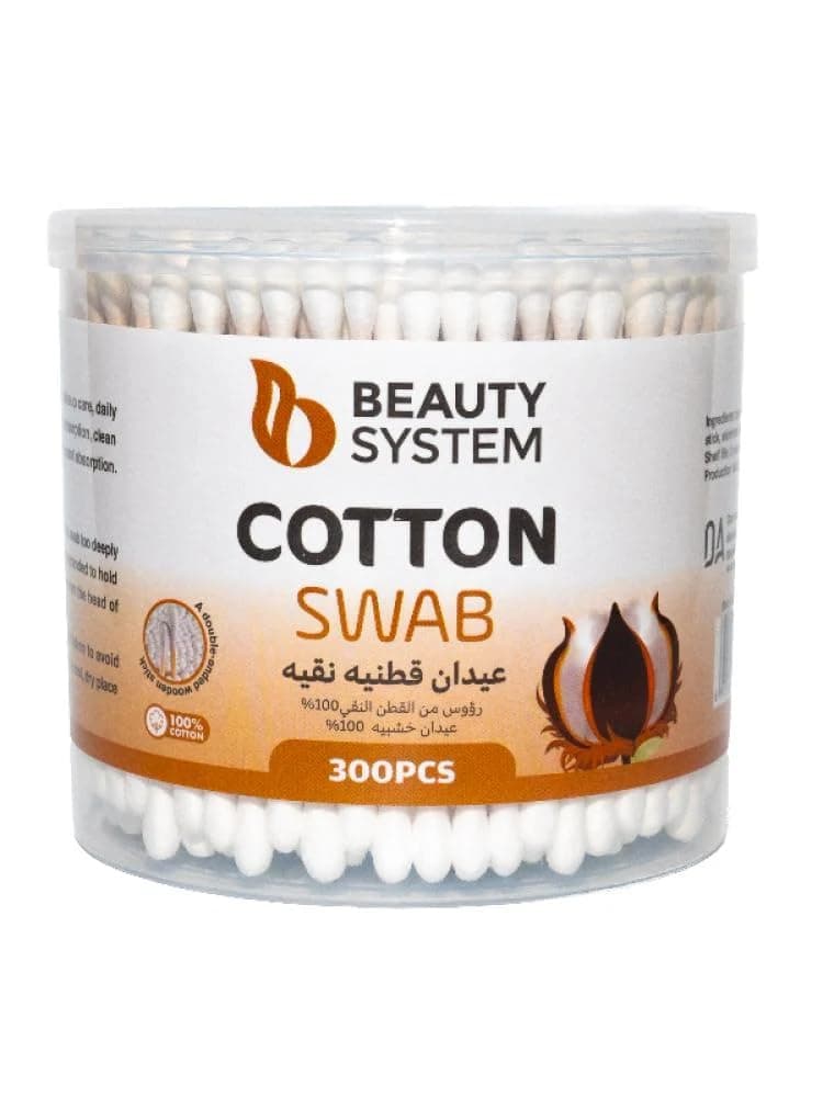 Beauty System Pure Cotton Wooden Swabs, Double-Tipped Cotton Buds, Professional Makeup and Personal Care, 300 Count