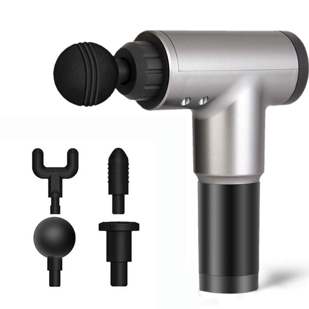 Massage gun electric percussion muscle massager relaxation 4 head vibration fascial gun booster massage gun noise reduction (color : gray)