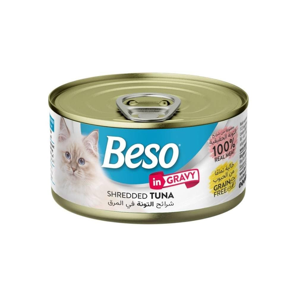 Beso Tuna in Gravy Wet Cat Food, Grain-Free, Shredded Texture, Taurine Enriched, Hydrating Formula, Adult, 85g Pouch